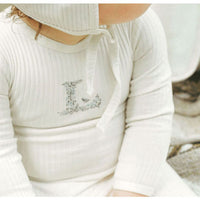 Ladida Layette Ivory/ Blue L Ribbed Romper + Bonnet