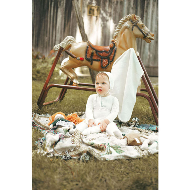 Ladida Layette Ivory/ Blue L Ribbed Romper + Bonnet + Blanket
