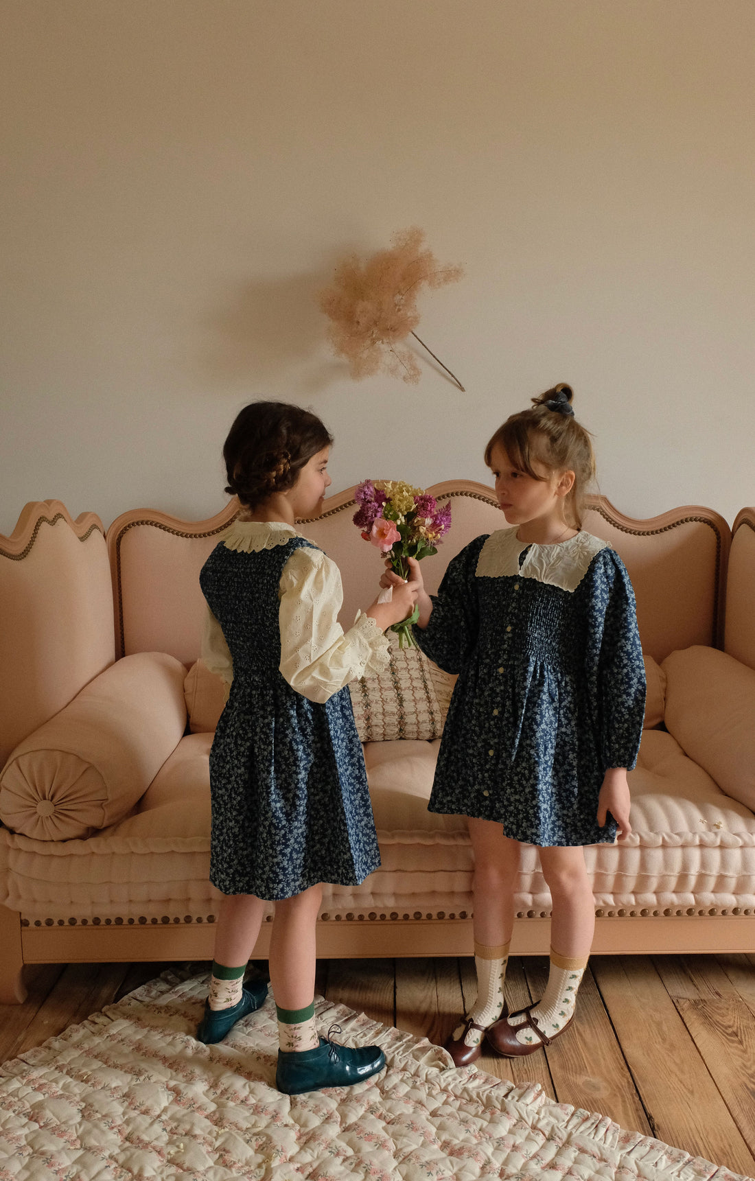 Bonjour Blue Denim Flower Print Apron Dress