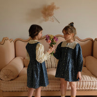 Bonjour Blue Denim Flower Print Apron Dress