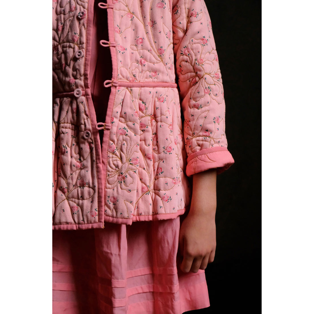 Bonjour Rosa Bloom Print Denim Reversible Quilted Jacket