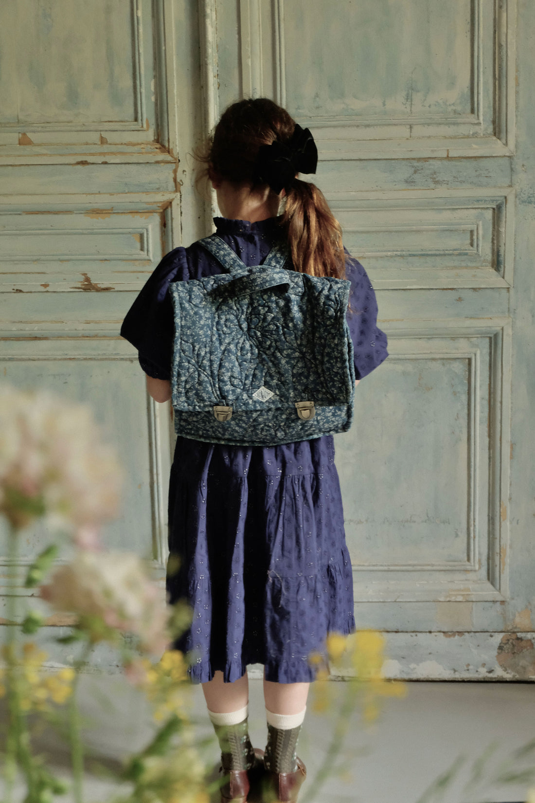 Bonjour Blue Denim Flower Quilted Bag