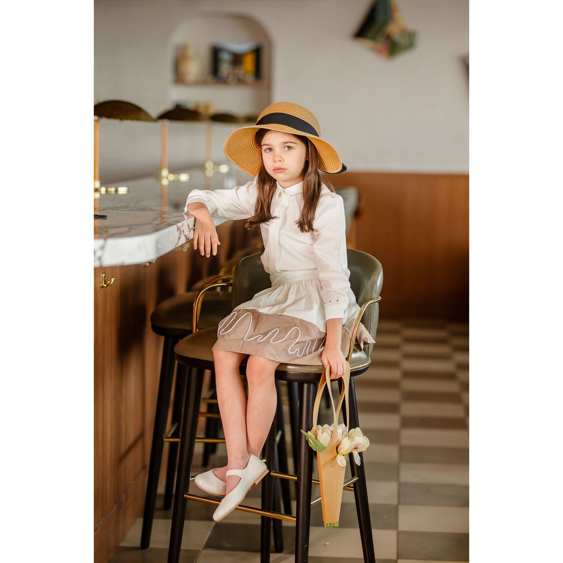 Coco Blanc Ivory/Taupe Colorblock Skirt
