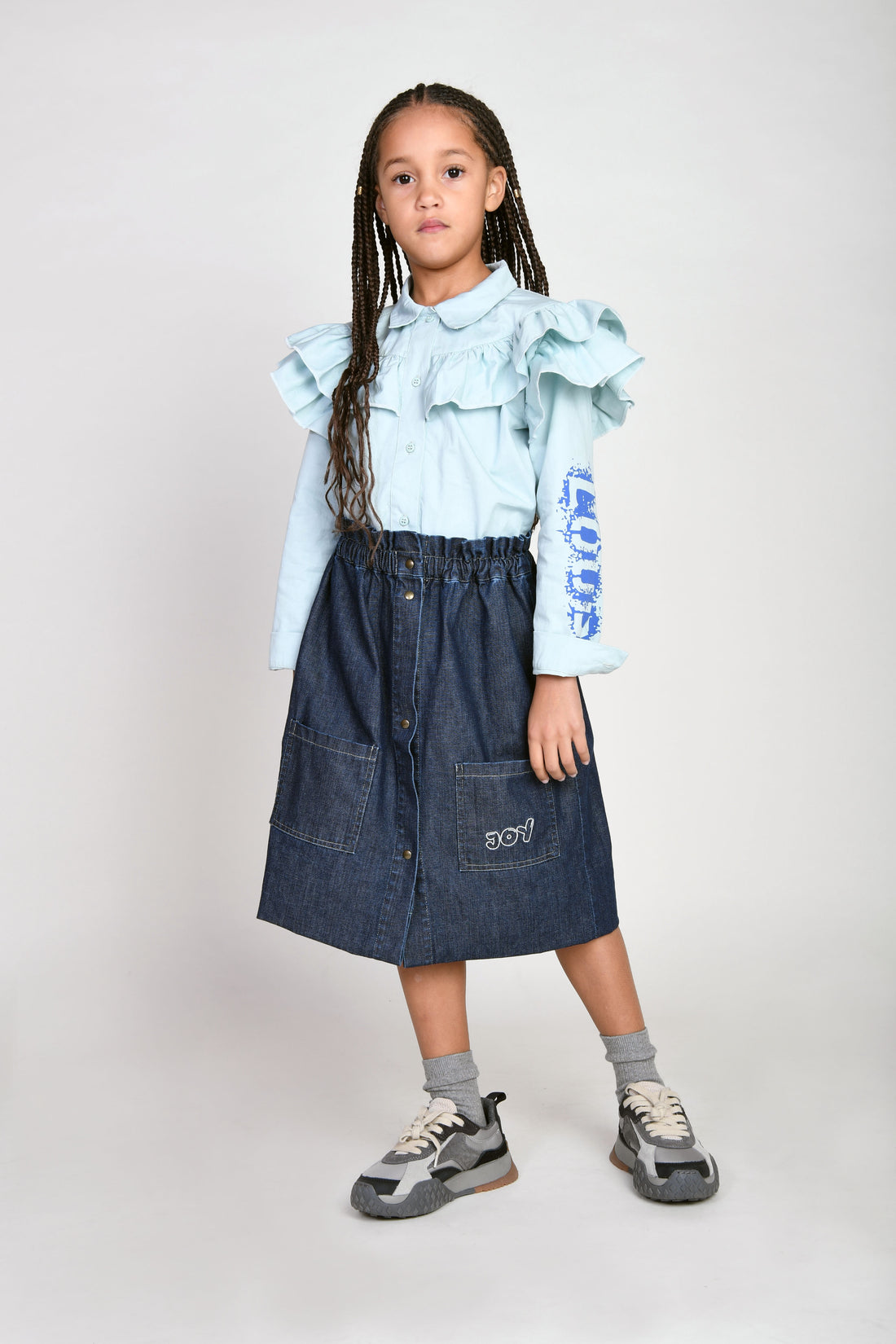 Loud Blue Denim Tender Button Down Skirt