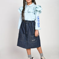Loud Blue Denim Tender Button Down Skirt