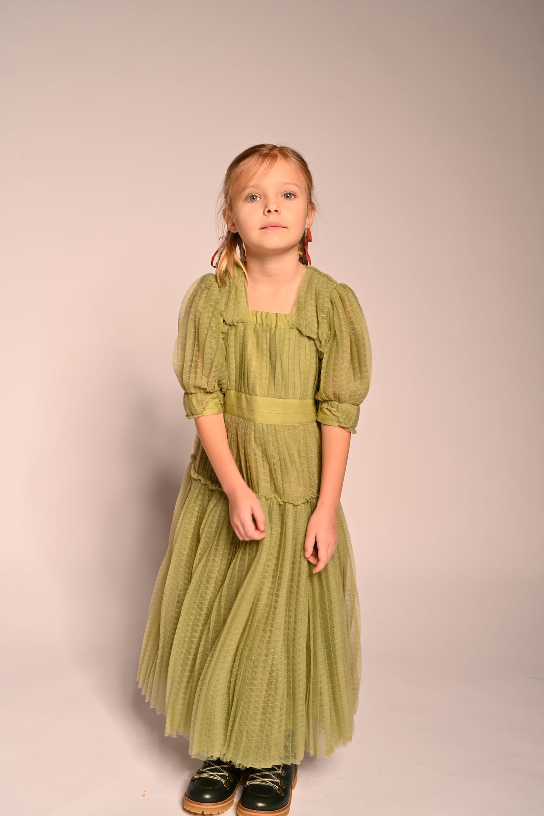 Tia Cibani Sage Cornucopia Tiered Tulle Maxi