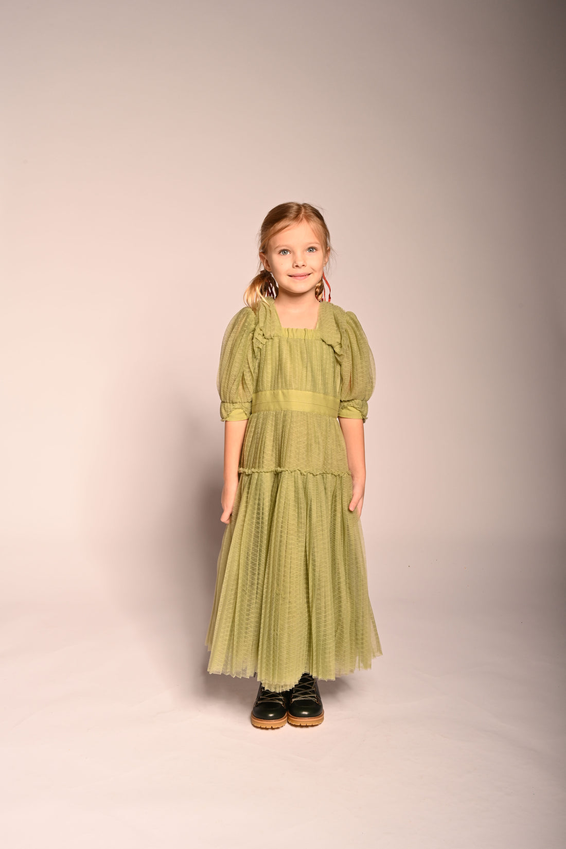 Tia Cibani Sage Cornucopia Tiered Tulle Maxi