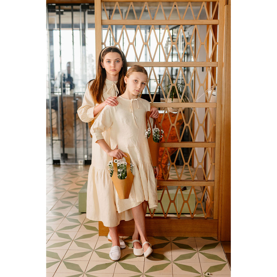 Coco Blanc Cream 3/4 Linen Tie Dress – Ladida