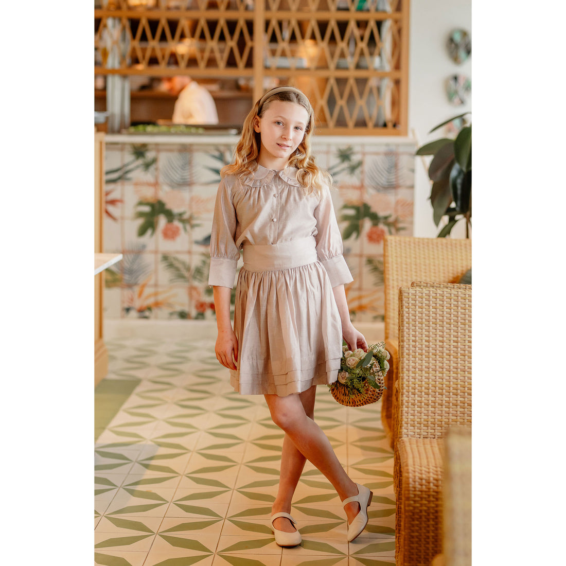 Coco Blanc Champagne Ruffle Collared Blouse