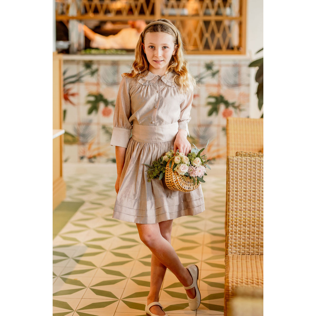 Coco Blanc Champagne Ruffle Collared Blouse