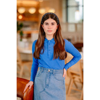 Coco Blanc Cobalt Blue Ribbed Long Sleeve Ribbed Polo