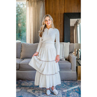 Coco Blanc Ivory/Taupe Trim Ruffled Skirt