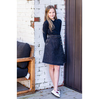Coco Blanc Black Denim Knee Length Skirt