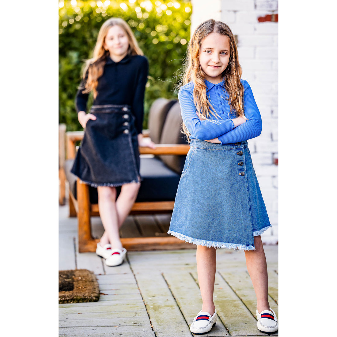 Coco Blanc Black Denim Knee Length Skirt