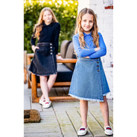 Coco Blanc Black Denim Knee Length Skirt