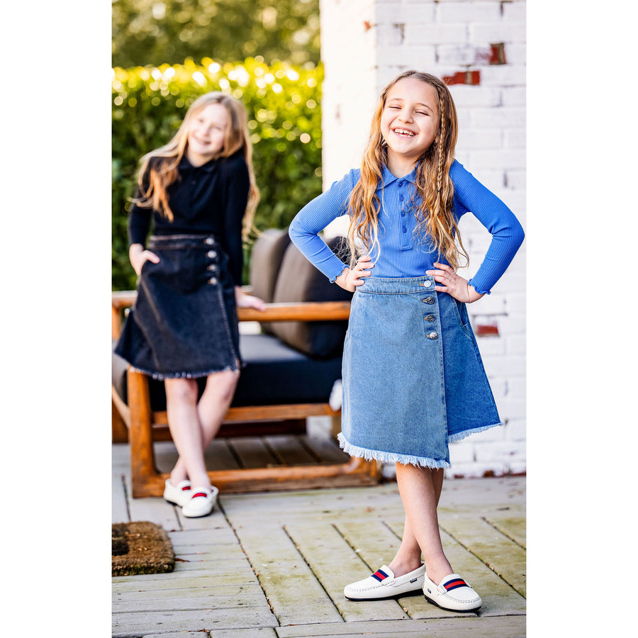 Coco Blanc Blue Denim Knee Length Skirt