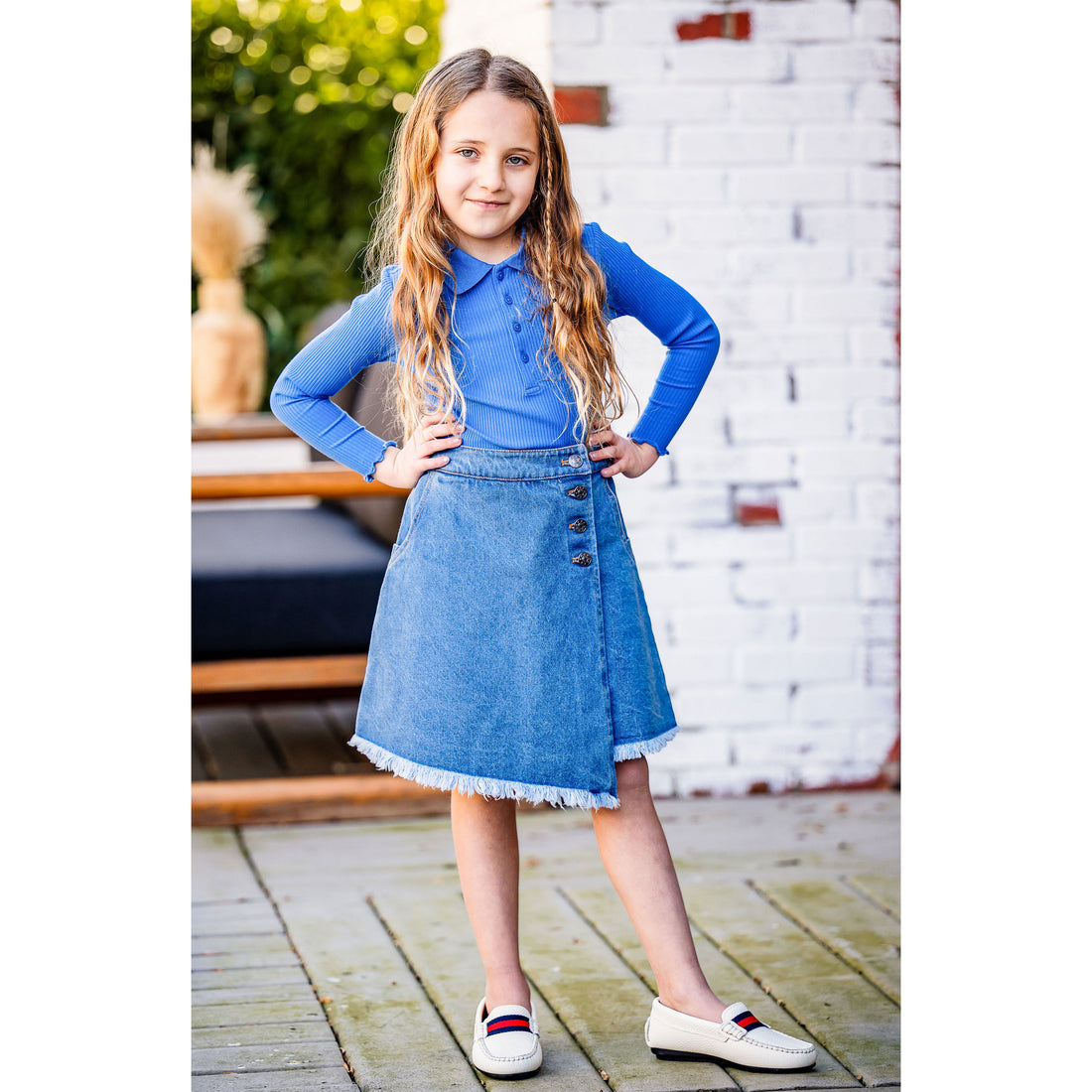 Coco Blanc Cobalt Blue Ribbed Long Sleeve Ribbed Polo