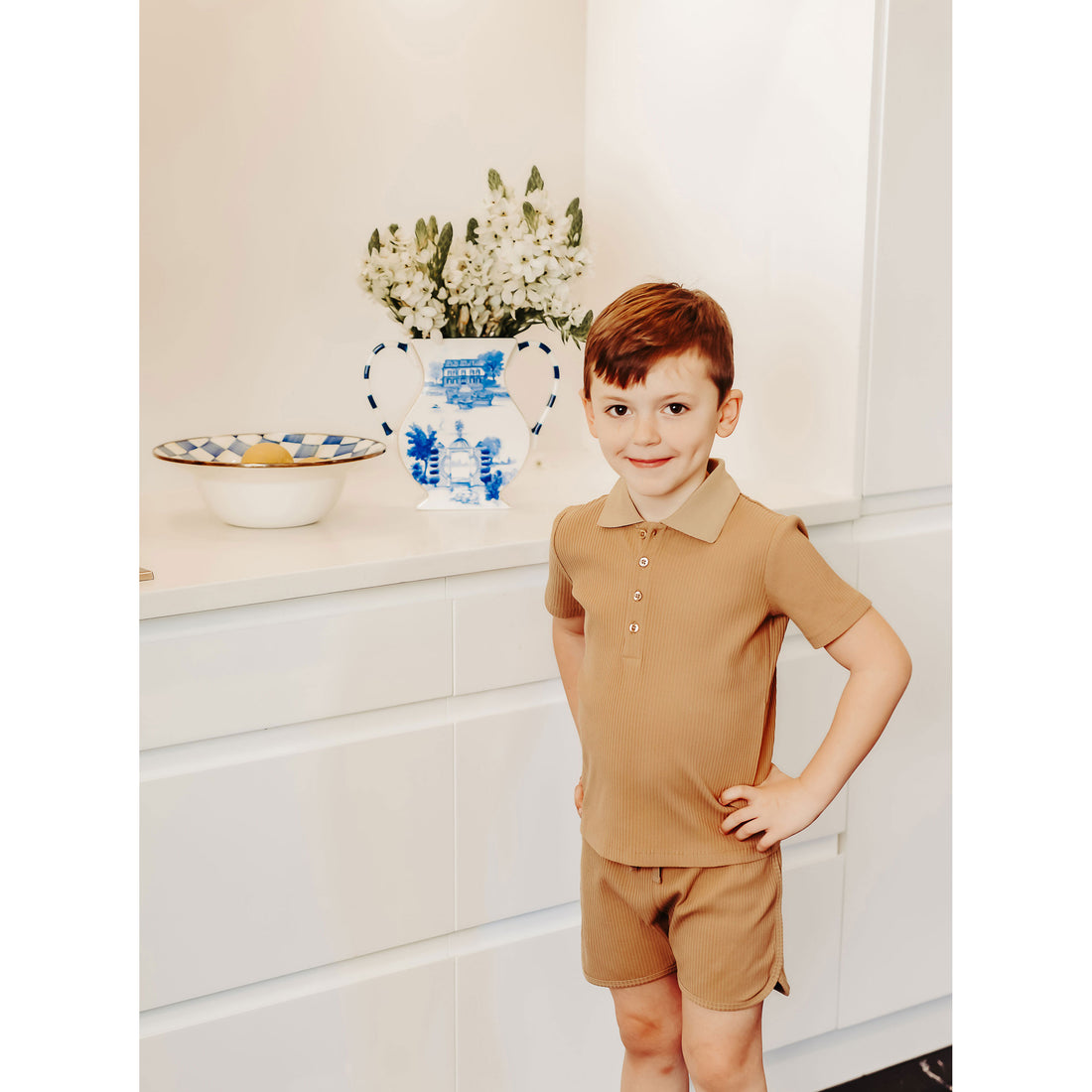 Coco Blanc Camel Ribbed Polo