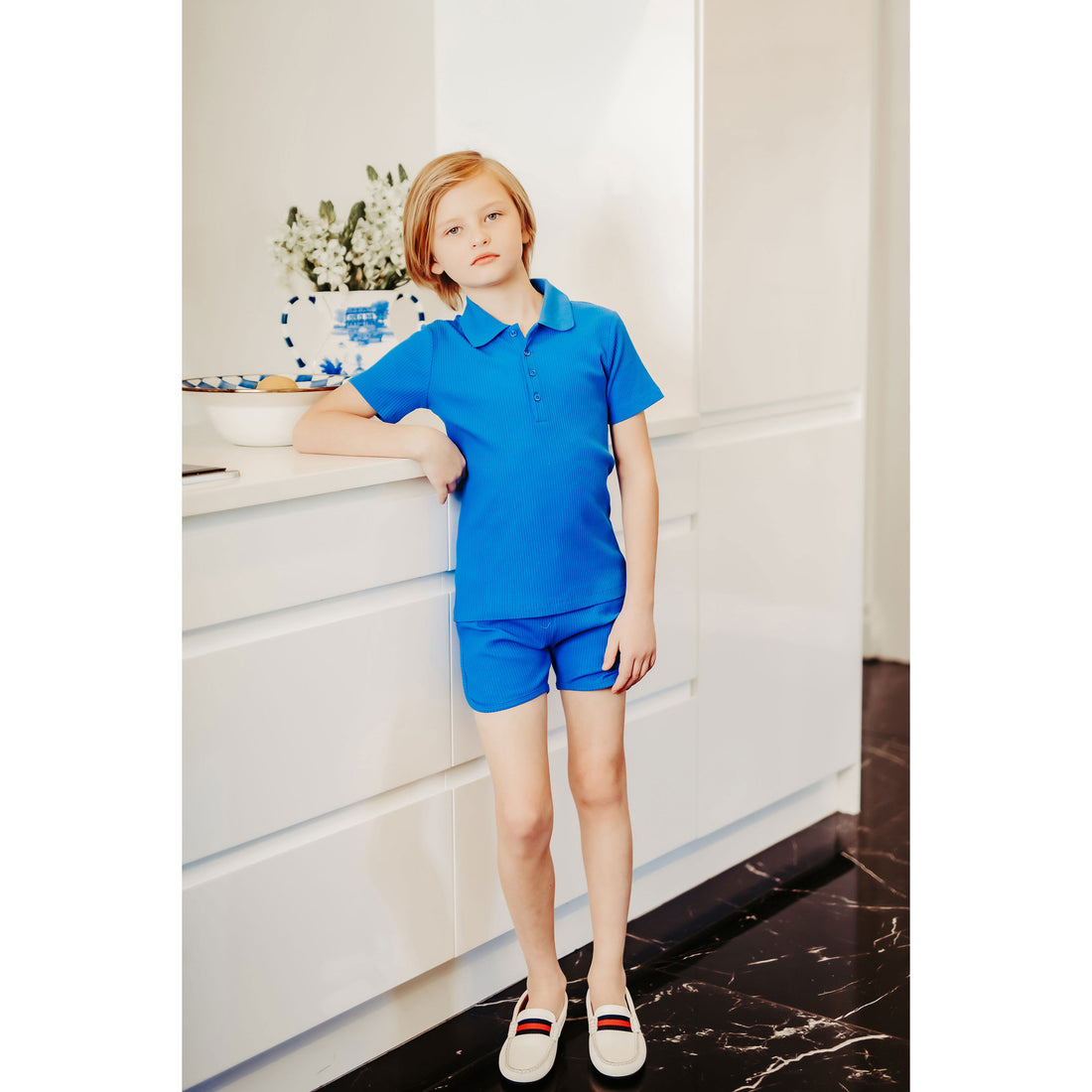 Coco Blanc Blue Ribbed Polo