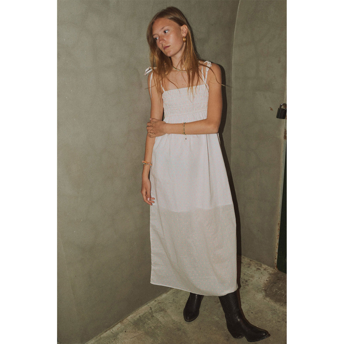 Cream smock dress best sale