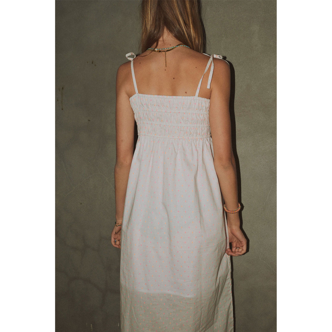 white christmas dresses Designers Remix Cream/Orange Pink Velma Long Smock Dress – Ladida