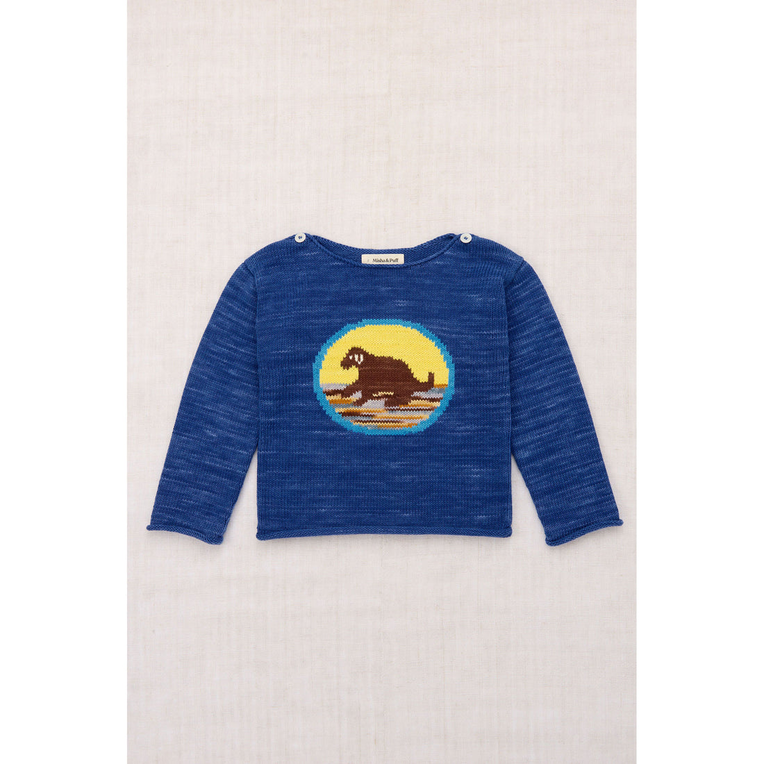 Misha and Puff Blue Ribbon Dog Boatneck Sweater