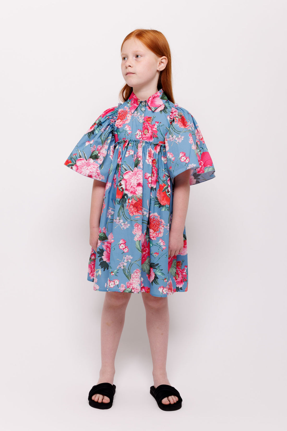 Christina Rohde Blue/Pink Flutter Sleeve Dress