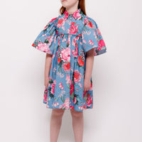 Christina Rohde Blue/Pink Flutter Sleeve Dress