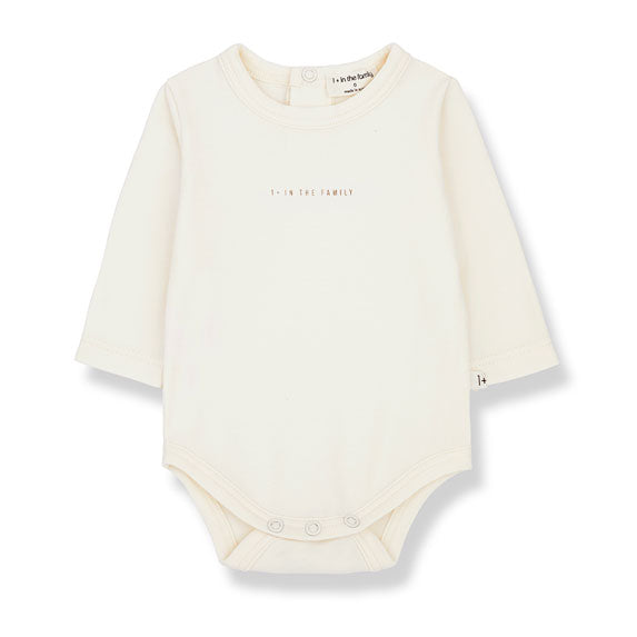 1+ in the Family Ecru Edith Logo Bodysuit