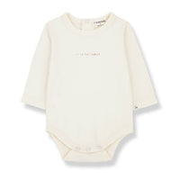1+ in the Family Ecru Edith Logo Bodysuit