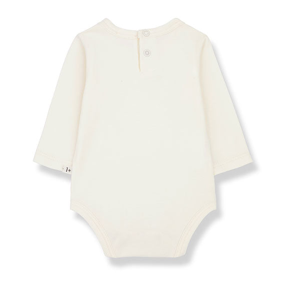 1+ in the Family Ecru Edith Logo Bodysuit