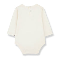 1+ in the Family Ecru Edith Logo Bodysuit