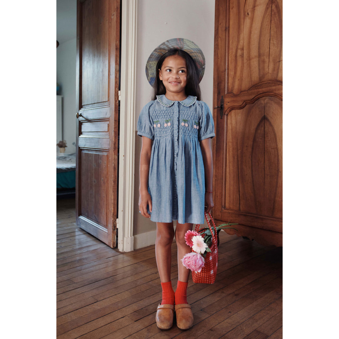 Emile et Ida Chambray Embroidered Smock Dress