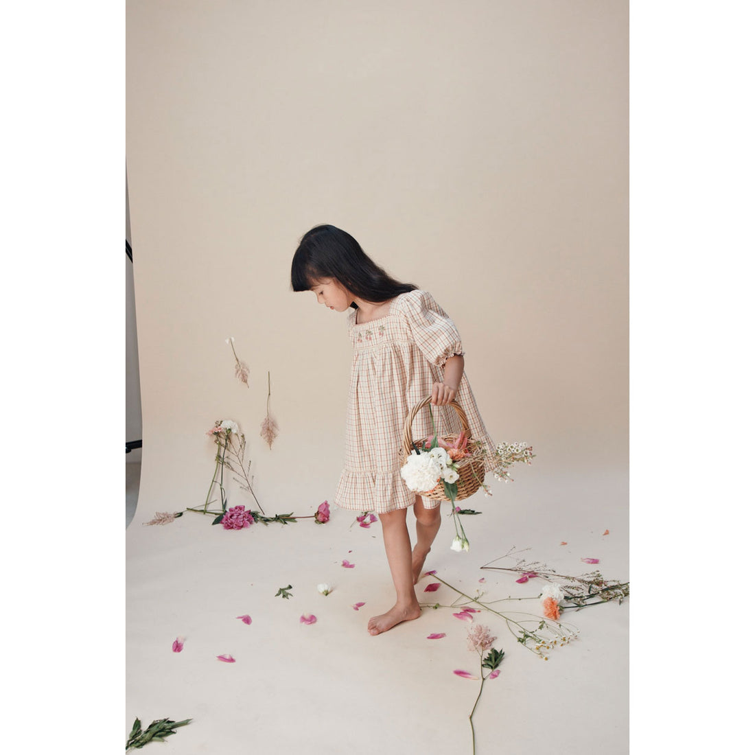 Emile et Ida Vanilla Plaid Embroidered Dress