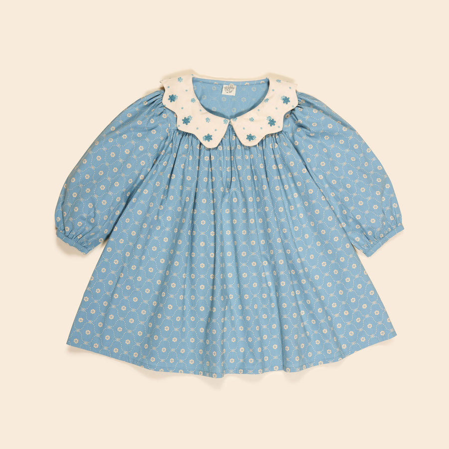 Apolina ESTHER DRESS ワンピース 2-3y Apolina Quilt Calico Blue Pebble Esther Dress – Ladida