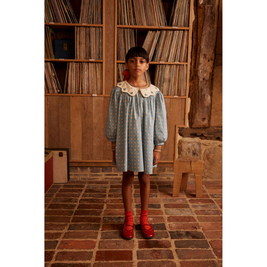 Apolina アポリナ Esther Dress Apolina Quilt Calico Blue Pebble Esther Dress – Ladida