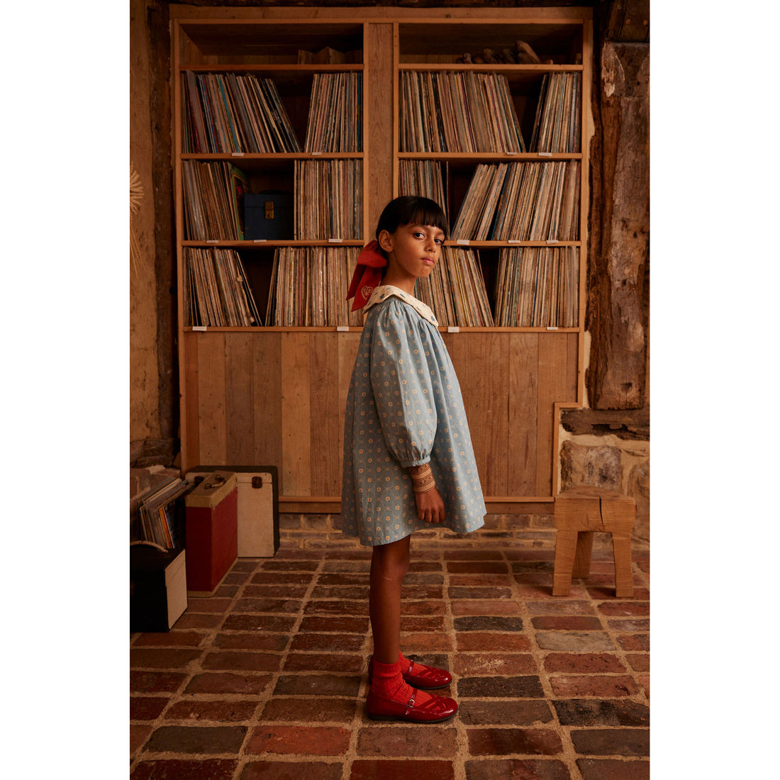 Apolina Quilt Calico Blue Pebble Esther Dress