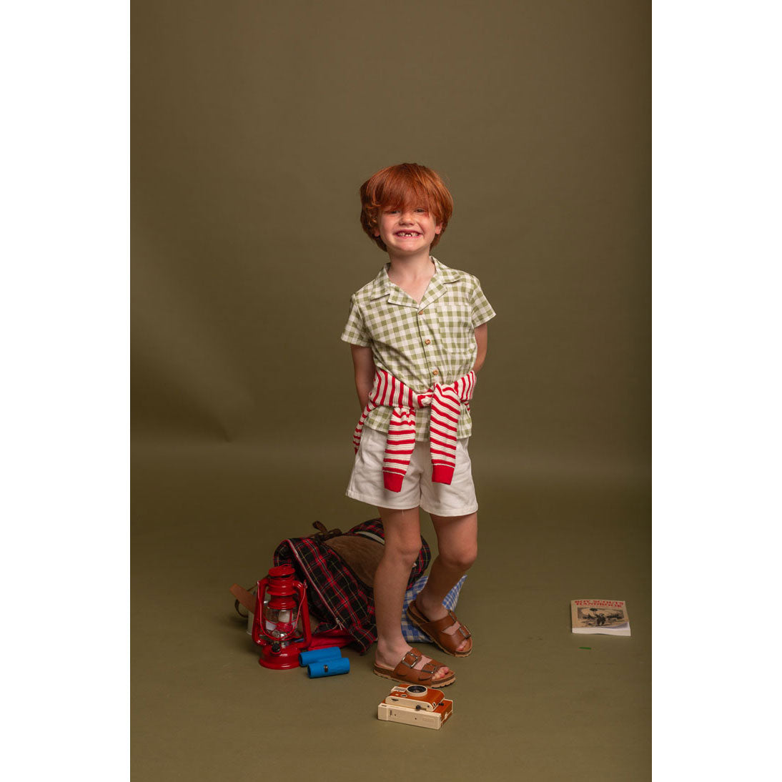 Birinit Gingham Pistachio Stripe Lapel Shirt