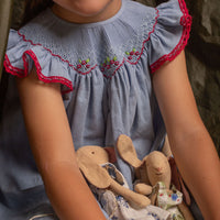 Birinit Blue Linen Embroidered Dress