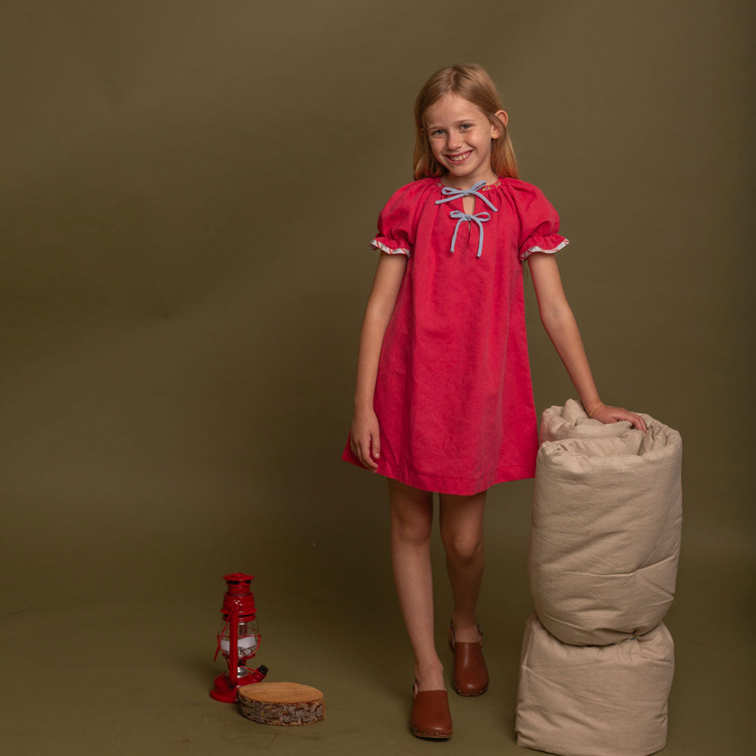 Birinit Red Linen Embroidered Dress