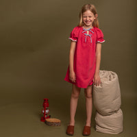 Birinit Red Linen Embroidered Dress