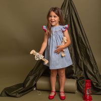 Birinit Blue Linen Embroidered Dress