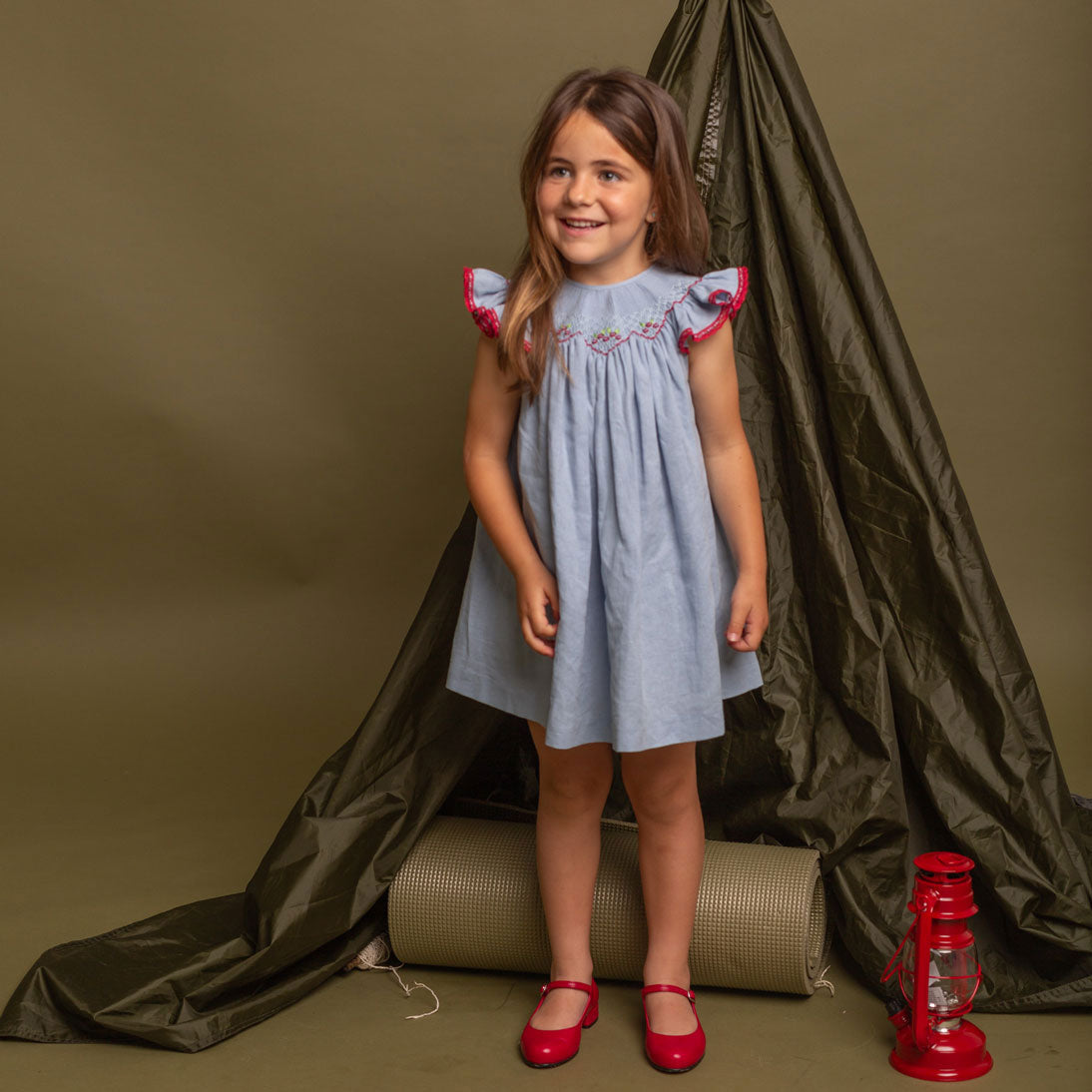 Birinit Blue Linen Embroidered Dress