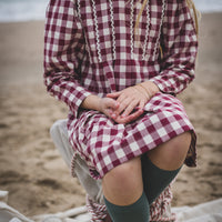 Birinit Maroon Gingham Dress