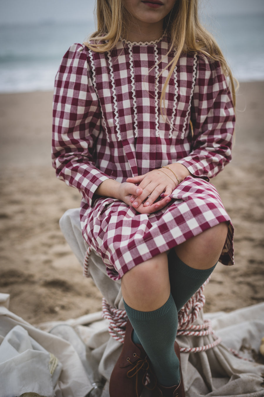 Birinit Maroon Gingham Dress