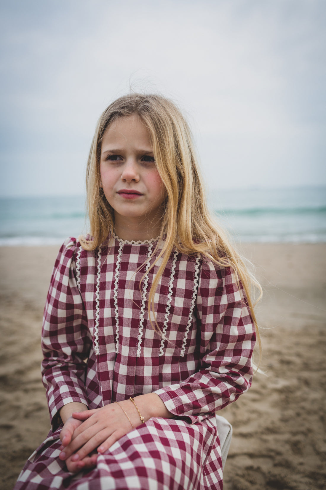 Birinit Maroon Gingham Dress
