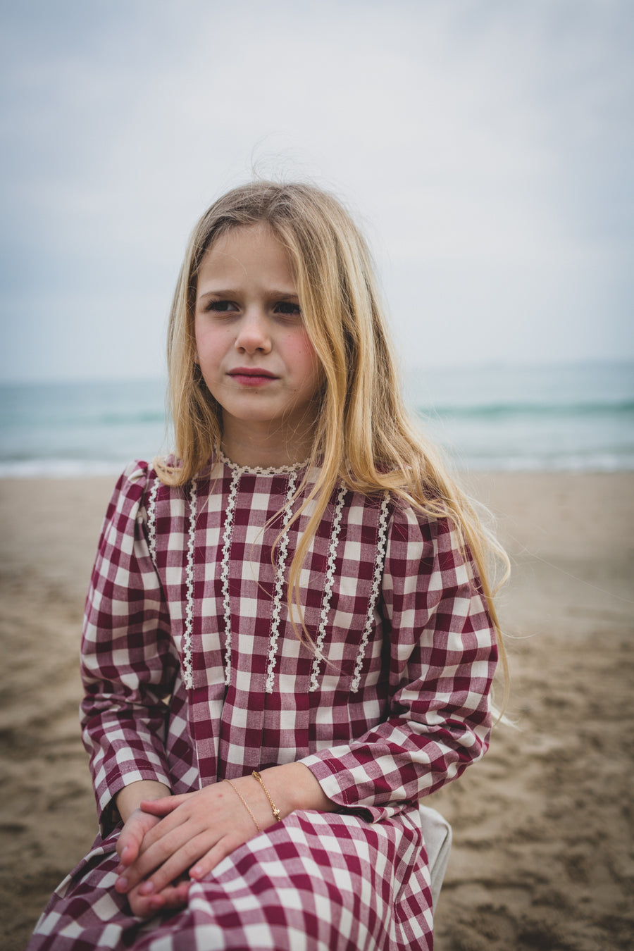 Birinit Maroon Gingham Dress