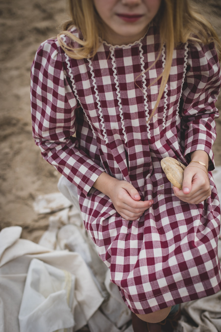 Birinit Maroon Gingham Dress