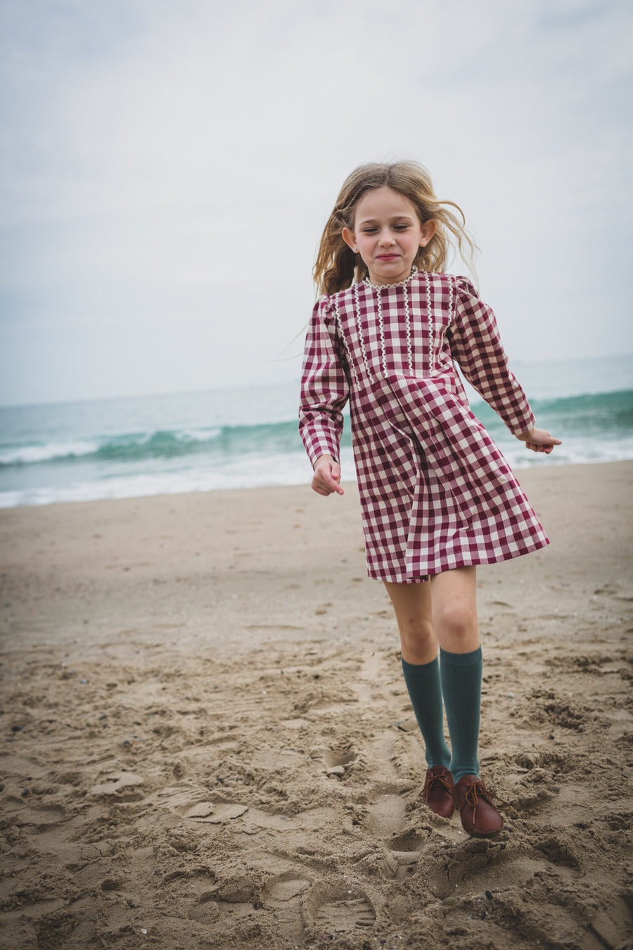 Birinit Maroon Gingham Dress