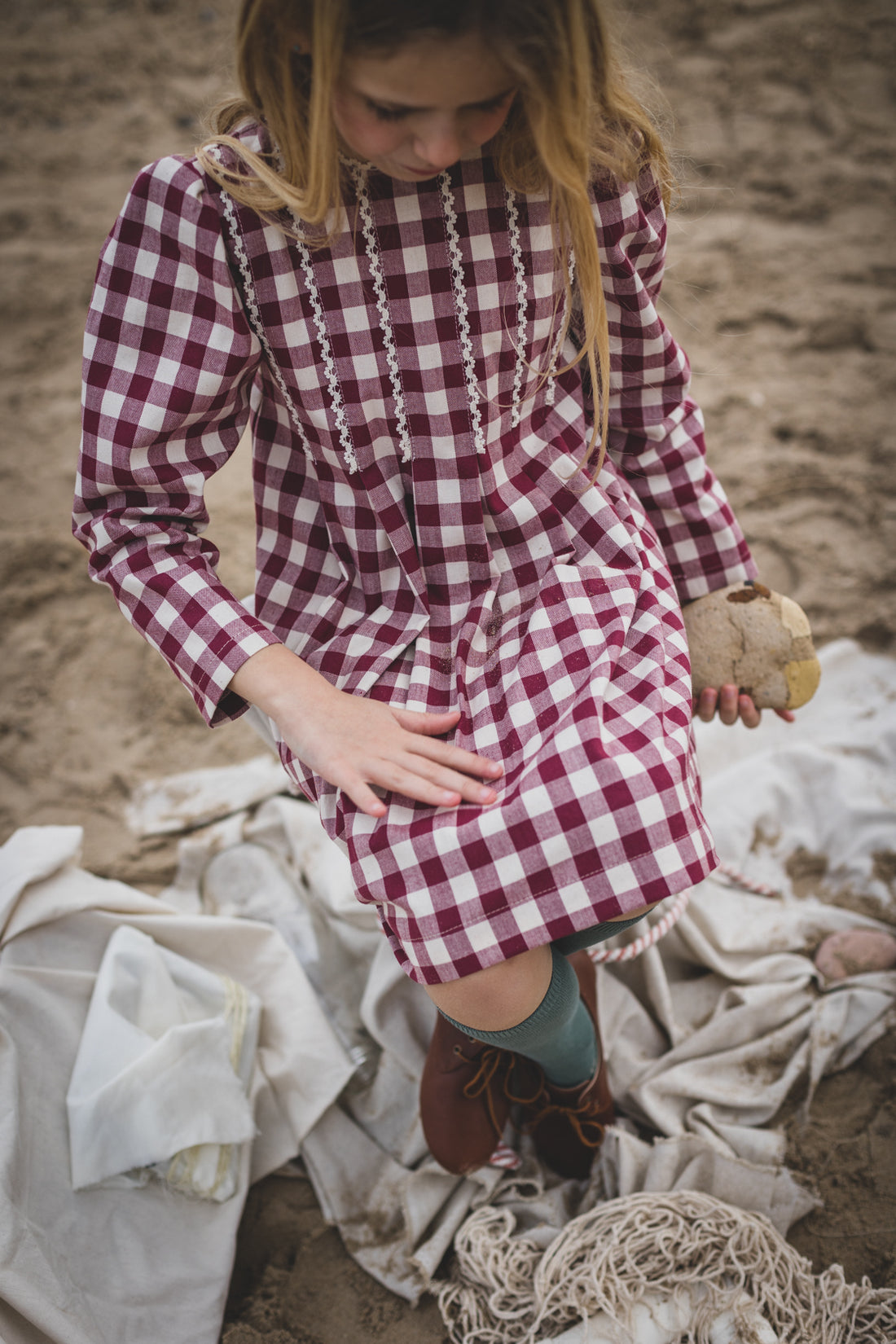 Birinit Maroon Gingham Dress